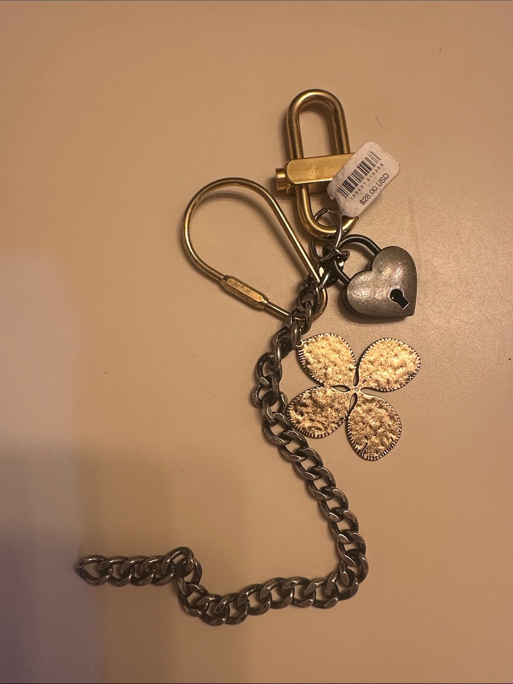 Free People Gold Flower and Heart Charm Keychain/Bag Charm